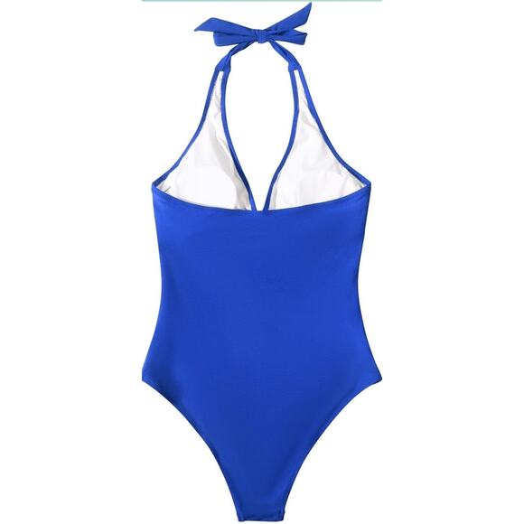 SUUKSESS Women's Blue Sexy Tummy Control 1 Piece Halter Push Up Swimsuit Medium - Picture 5 of 6